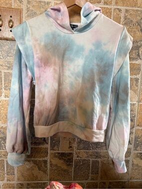 AQUA Pastel Tie-Dye Pullover Hoodie - Blue, Pink & Cream Small